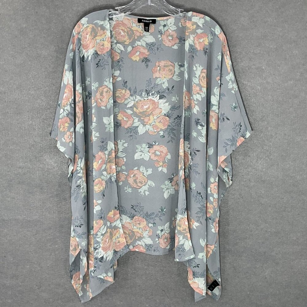 Torrid Cardigan‎ Floral Kimono Womens 1X Multicolor Sheer Open Front Lightweight